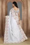 Buy Ivory Silk Sequins, Beads, Cut Work Round Neck Embroidered Saree ...