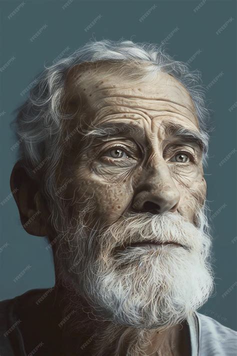 Portrait of an old man with a white beard on a gray background ...