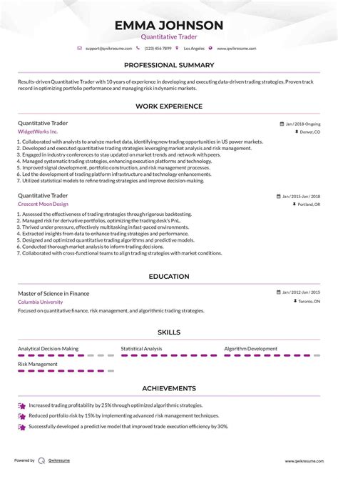10+ Quantitative Trader Resume Samples & Templates for 2026