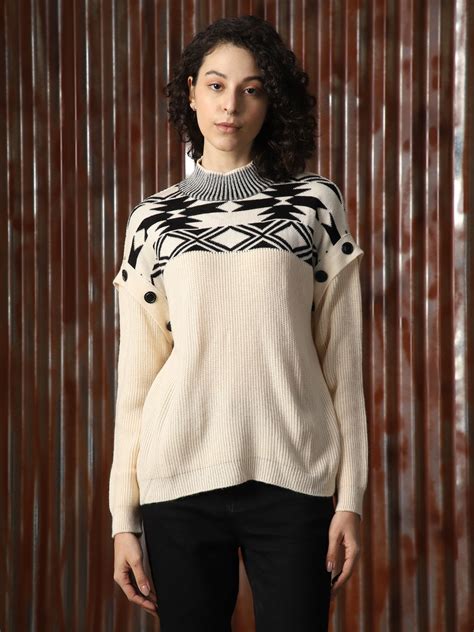 Women Knitted Acrylic Oversized Fit Turtle neck Long Sleeve Sweaters ...