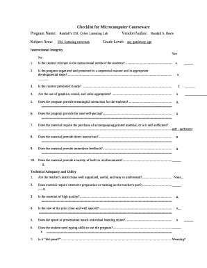 Checklist for Microcomputer Courseware - people ku Doc Template | pdfFiller