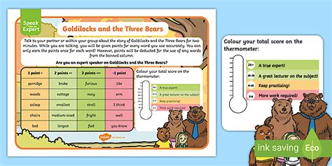 KS1 Speak like an Expert Challenge Card: Goldilocks and the Three Bears