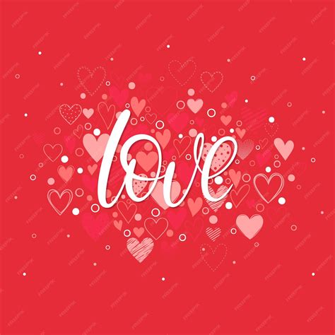 Love - hand painted lettering with different hearts. | Premium Vector