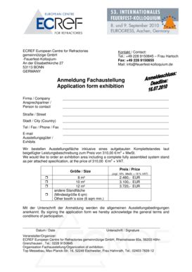 Fillable Online Anmeldung Fachaustellung Application form exhibition ...
