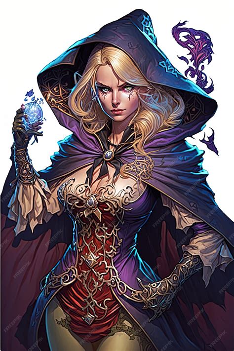 Full body view of a beautiful female sorcerer illustration magic ...