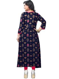 Blue Printed Rayon A-Line Kurti – Vbuyz