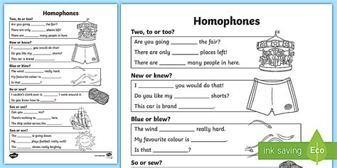 KS2 Speech and Language: Homophones Worksheet