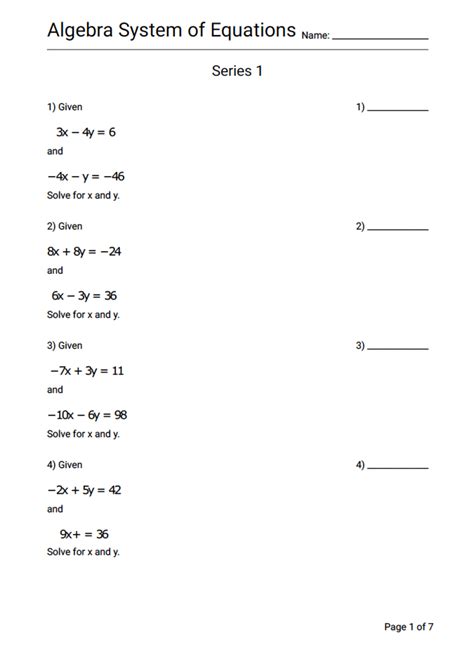 Algebra Systems Of Equations Worksheet Series 1 - Geek Slop Online