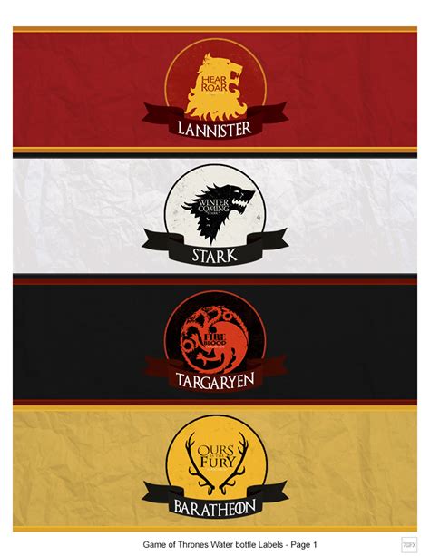 Games of Thrones - Water Bottle Labels by KTL | Game of thrones ...