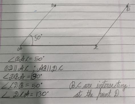 Draw an ∠BAC of measure 50° such that AB = 5 cm and AC = 7 cm. Through ...