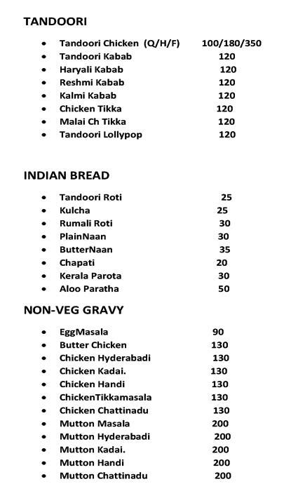 Menu at Shyam's Lunch Box, Bengaluru