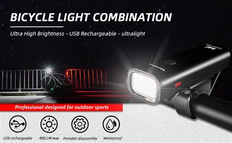 VICTGOAL USB Rechargeable Bicycle Light Set 400 Lumen Super Bright ...