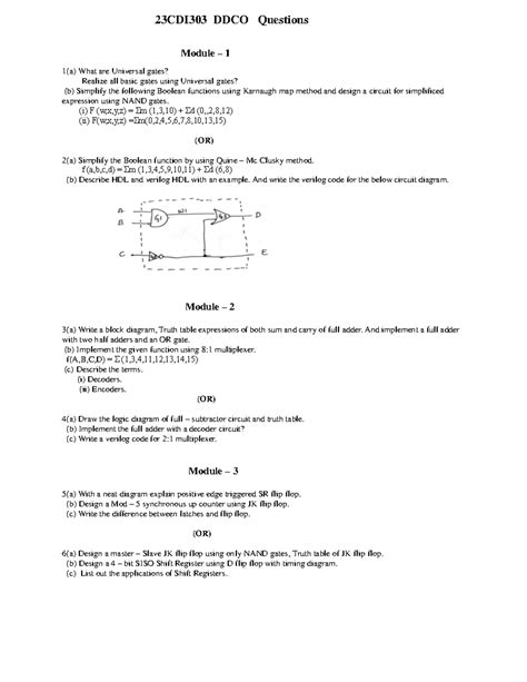23CDI303 DDCO SEE Paper-1: Universal Gates & Boolean Simplification ...