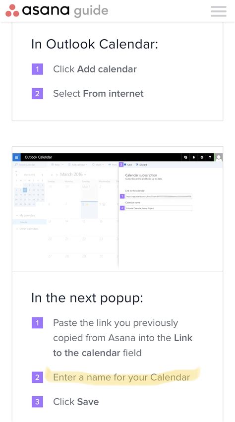 Asana Calendar Outlook