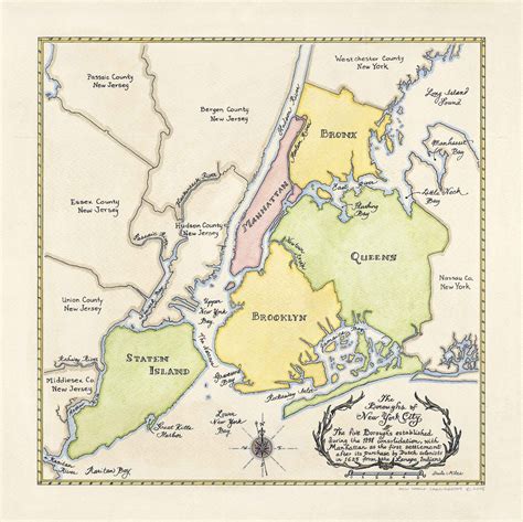 Boroughs of New York City Map, Five Boroughs Map Print, New York ...