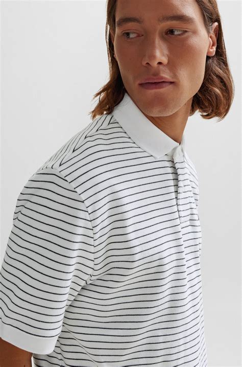 BOSS - Relaxed-fit cotton-piqué polo shirt with horizontal stripes ...