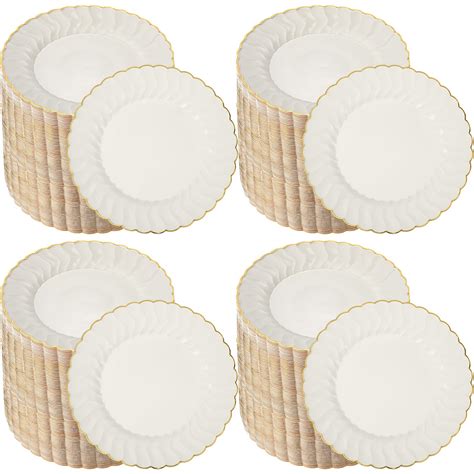 Mifoci 7.5 Inch Ivory with Gold Rim Plastic Disposable Plates Bulk ...