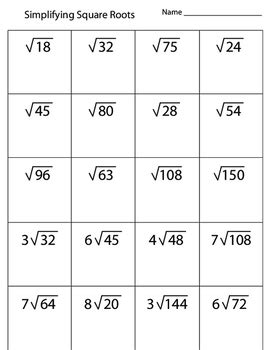 Simplifying Square Roots Worksheet by Kevin Wilda | TPT
