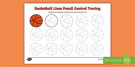 Basketball Lines Pencil Control Tracing Activity