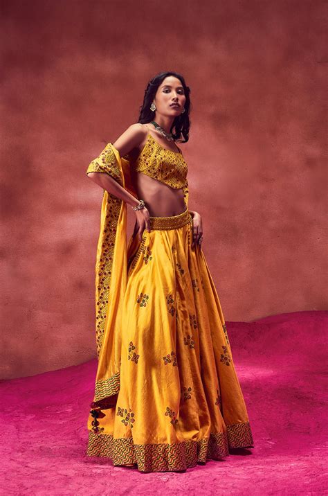 Yellow Printed Lehenga With Top & Dupatta – Deval The Multi Designer Store