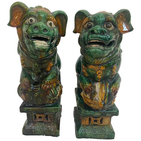 Pair of Large Chinese Antlered Foo Lions or Qilins at 1stDibs