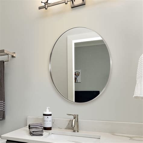 ANDY STAR Round Bathroom Mirror, 24’’ Polished Chrome Round Bathroom ...