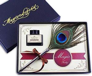 SMART WORLD Peacock feather calligraphy dip pen set with Ink bottle ...