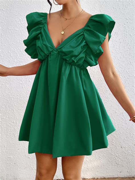 Shop Green Mini Dress With Back Tie Up Detail - for Women | OUTZIDR ...