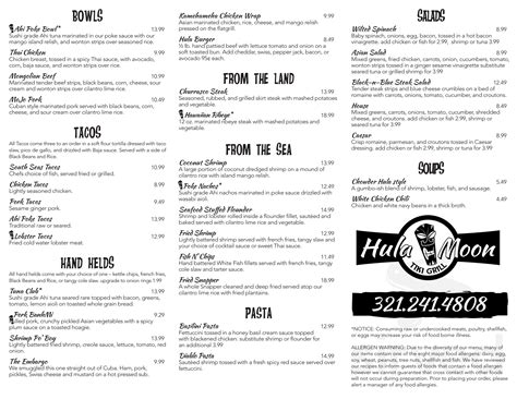 Hula Moon Tiki Grill menus in Indian Harbour Beach, Florida, United States