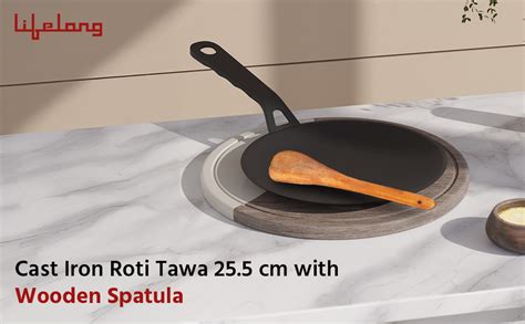 Buy Lifelong Cast Iron Roti Tawa with Wooden Spatula for Dosa, Chapati ...