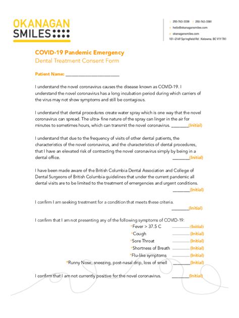 COVID-19 Dental Treatment Consent Form - Blank Fillable Template | Fill ...