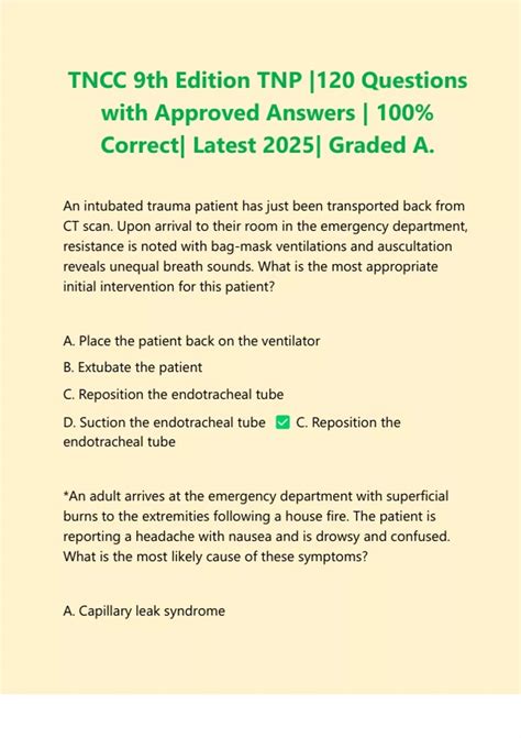 TNCC 9th Edition TNP |120 Questions with Approved Answers | 100% ...