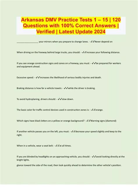 Arkansas DMV Practice Tests 1 – 15 | 120 Questions with 100% Correct ...