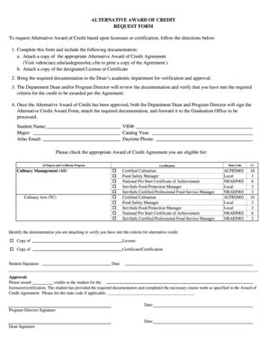 Fillable Online valenciacollege Request Form for Culinary Management ...