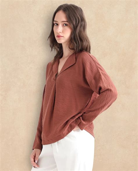 Rareism Women's Drap Brown Viscose Nylon Fabric Full Sleeves Lapel Neck ...