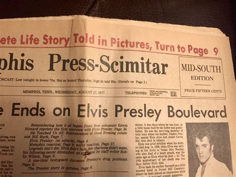 Elvis Presley death newspaper from August 17 1977 the day | Etsy