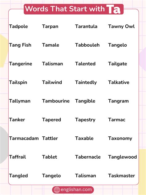List of 300 Words That Start with TA in English