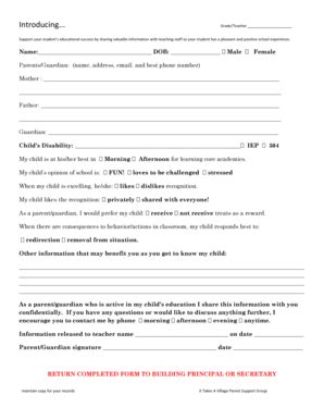 Fillable Online Introducing child to teacher 2 Fax Email Print - pdfFiller