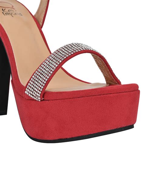Women Red Embellished Ankle Loop Sandals – ShoeTree