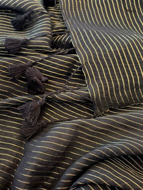 Mul Cotton Zari Saree In Black With Tassels|Loud Sitara|Suta