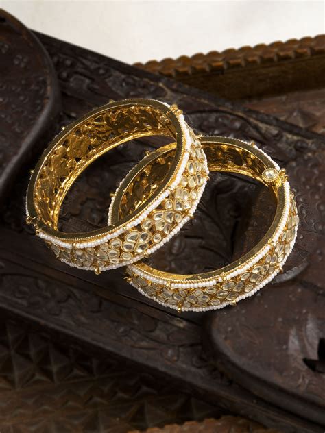 White Color Gold Plated Jadau Kundan Bangles - MB152Y – Mortantra