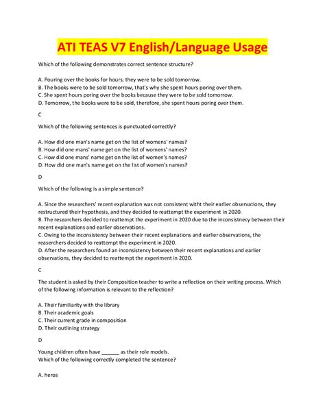 ATI TEAS V7 English/Language Usage – Scholarfriends - Scholarfriends