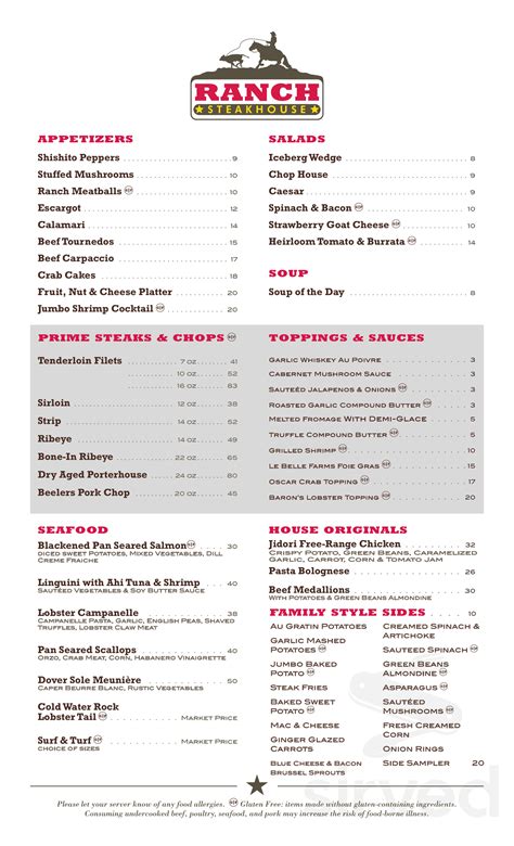 Menu for Ranch Steakhouse in Norman, OK | Sirved