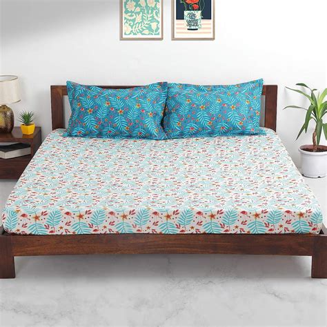 Chumbak 180TC, Cotton Florida Flamingo Floral Bedsheet with 2 Pillow ...