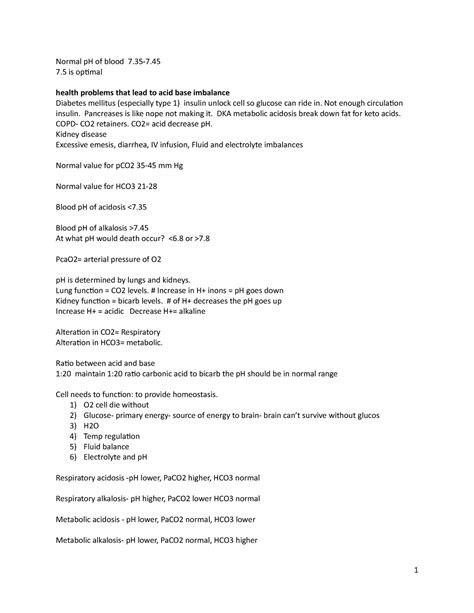 Acid BAse edited outline - Normal pH of blood 7-7. 7 is optimal health ...