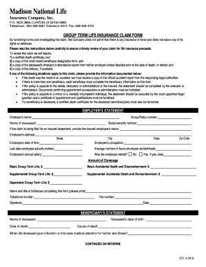 Fillable Online GROUP TERM LIFE INSURANCE CLAIM FORM Fax Email Print ...