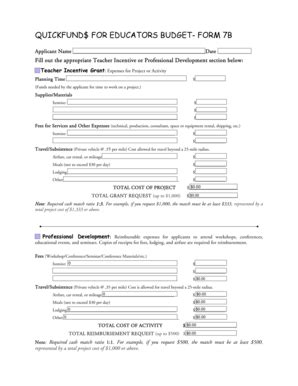 Fillable Online arts idaho QuickFunds FOR EDUCATORS BUDGET- FORM 7B ...