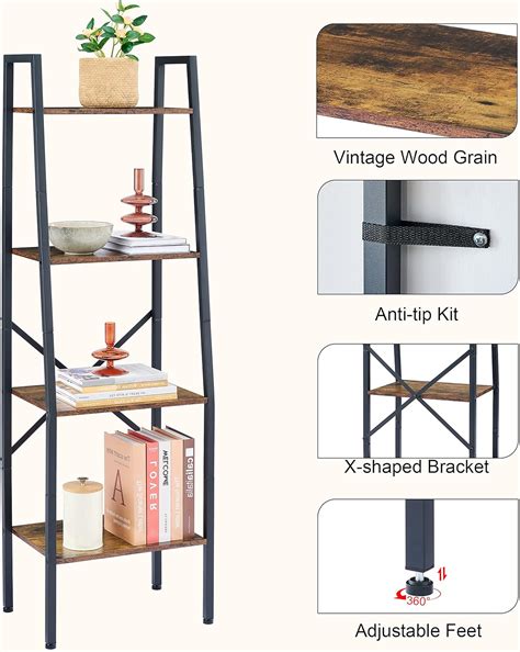 Buy Hoctieon Ladder Shelf Bookcase, 4-Tier Ladder Bookshelf, Tall ...