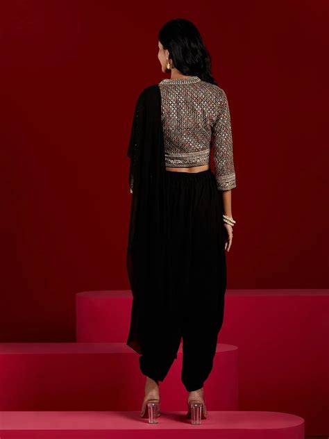 Buy Libas Art Black Embroidered Georgette Dhoti Saree Online at Rs.3599 ...