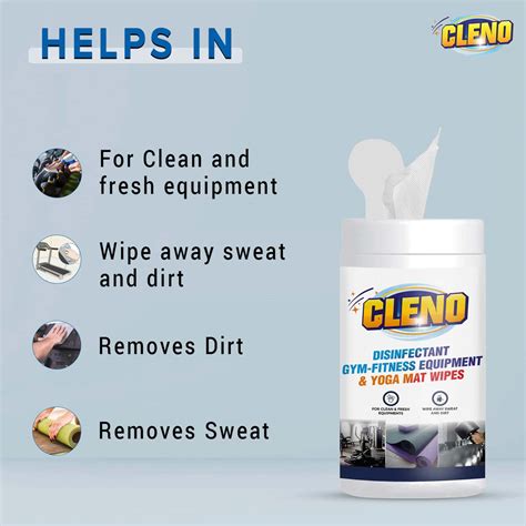 Buy CLENO DISINFECTANT GYM FITNESS EQUIPMENT & YOGA MAT WET WIPES 50 ...